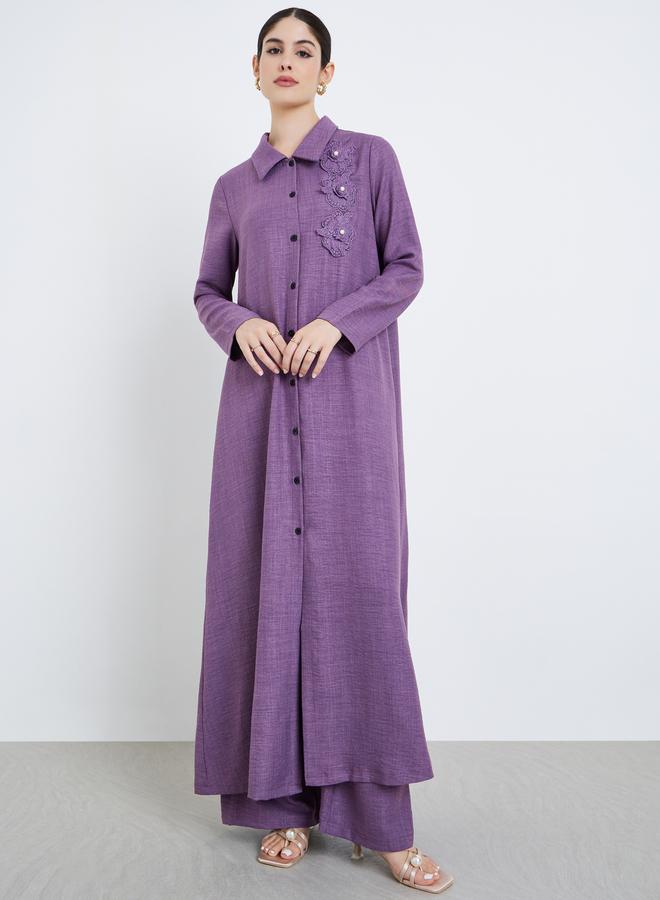 Amirah Women Corsage Detail Maxi Shirt and Pants Modest Set - Image 2